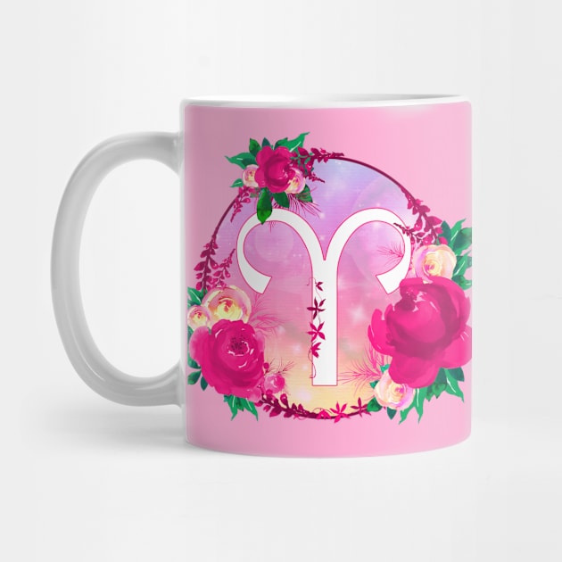 Aries Zodiac Horoscope Pink Floral Monogram by bumblefuzzies